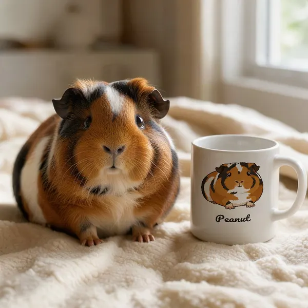 A mug with Peanut's portrait in a cosy scene