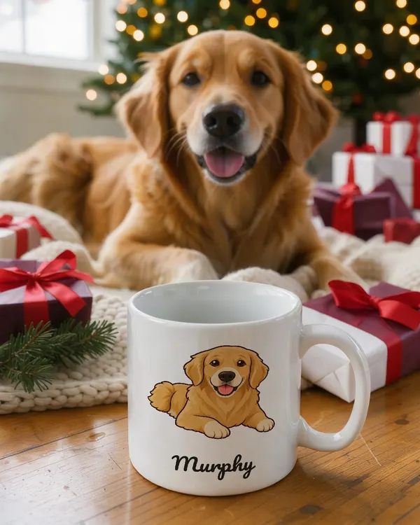 A mug with Murphy's portrait in a cosy scene